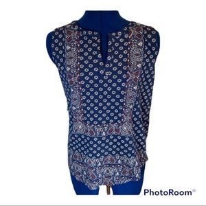 Lucky Brand L sleeveless top navy burgundy and cream paisley soft and co…